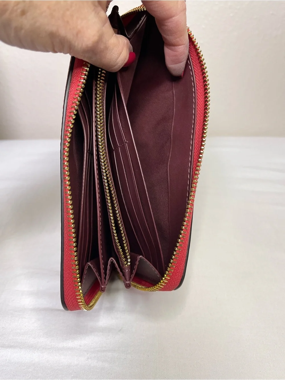 Coach Signature Zip Wallet in Rich Red with Gold Hardware